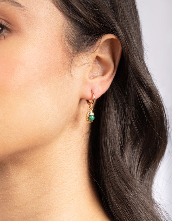 Gold Stone in Oval Huggie Earrings