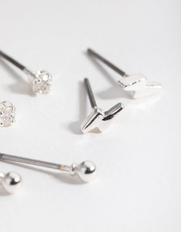 Silver Bolt and Diamante Earrings