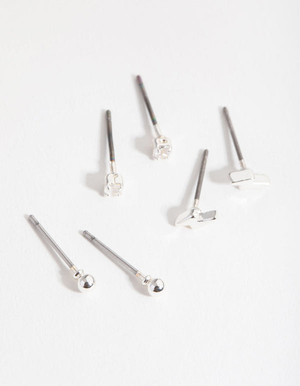 Silver Bolt and Diamante Earrings