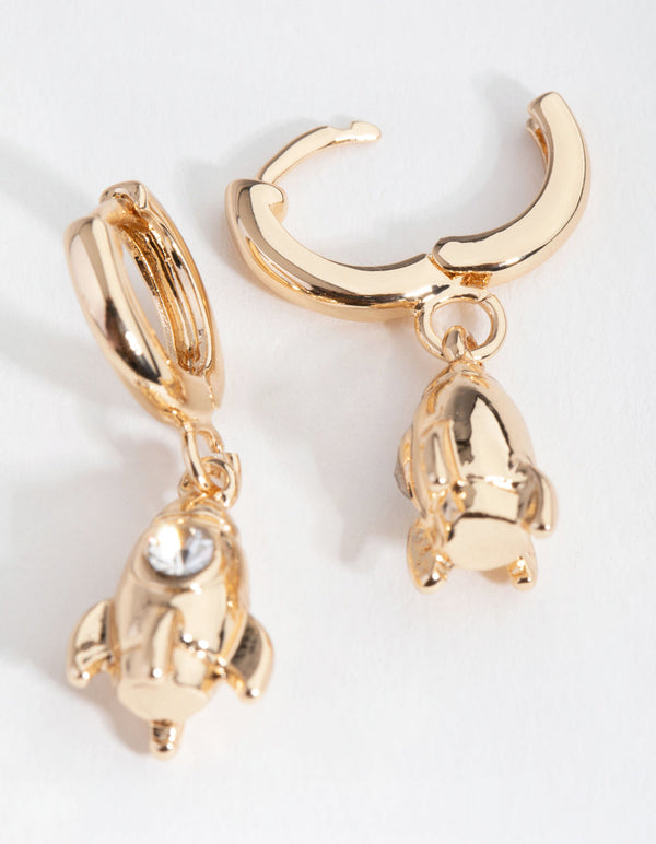 Gold Mini Rocket Huggie Earrings