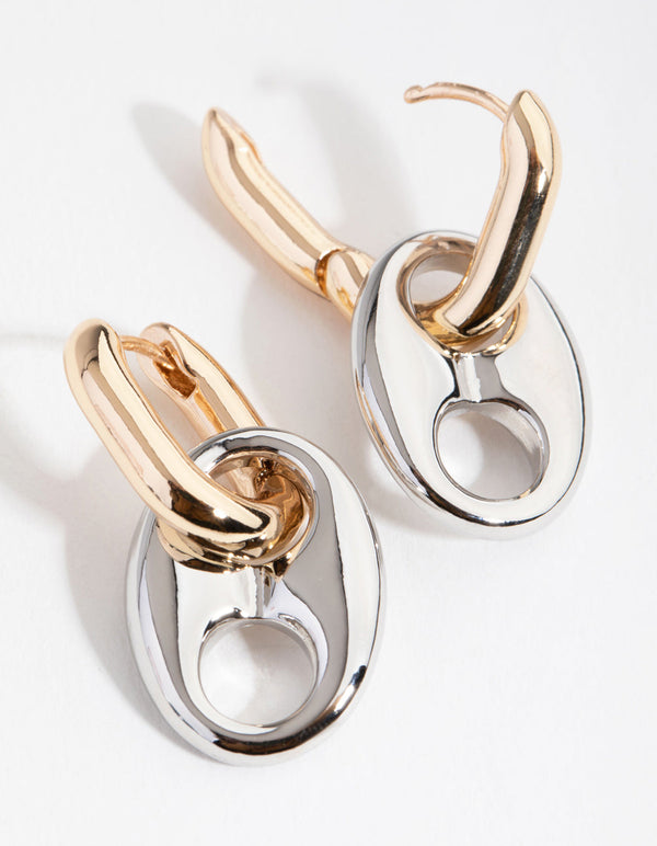 Mixed Metal Puffed Mariner Huggie Earrings