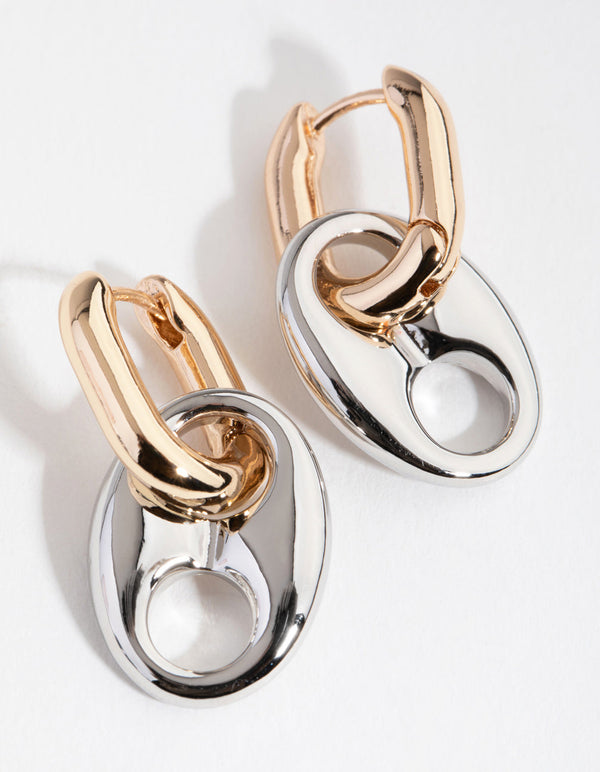 Mixed Metal Puffed Mariner Huggie Earrings