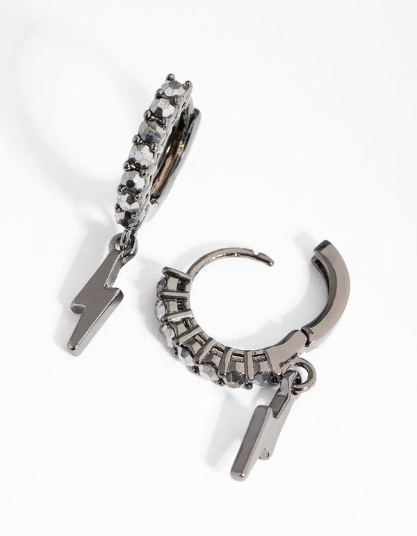 Matte Diamante Lightning Charm Huggie Earrings