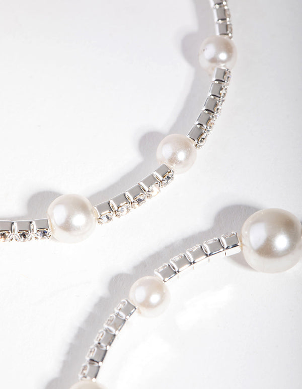 Silver Pearl and Diamante Hoop Earrings