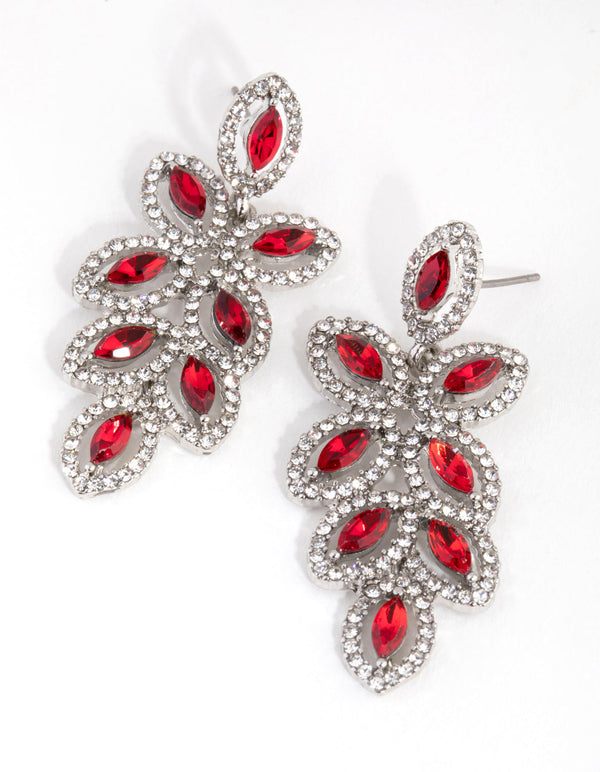 Rhodium Flower Cut Out Diamante Drop Earrings