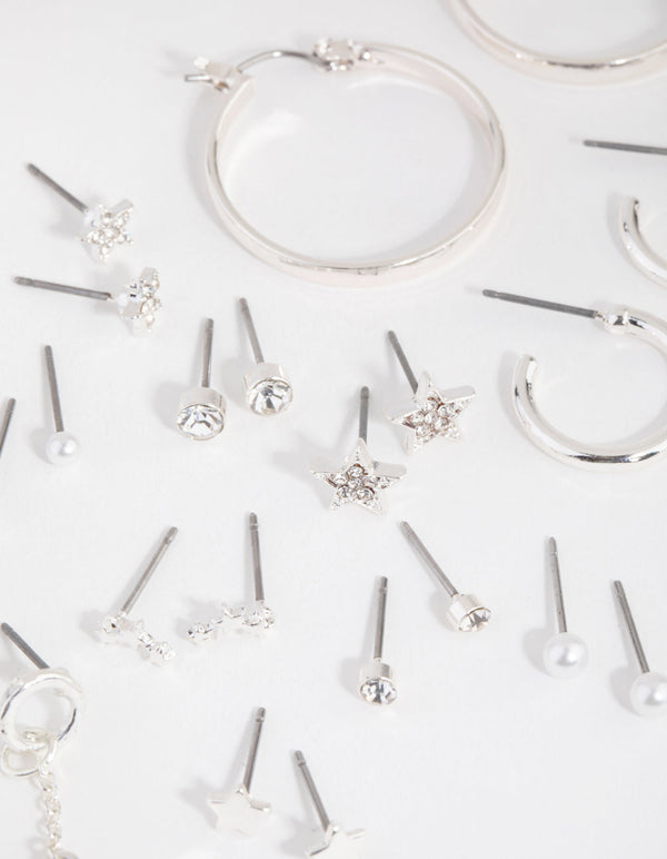 Silver Star Stud and Hoop 16-Pack Earring