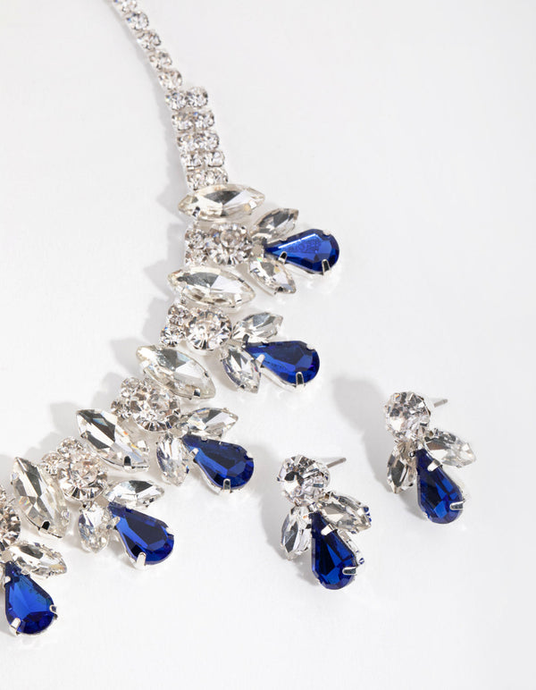 Silver Diamante Glamorous Earrings and Necklace