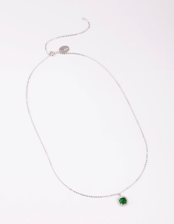Rhodium Cubic Zirconia Cushion Cut Surrounded Necklace