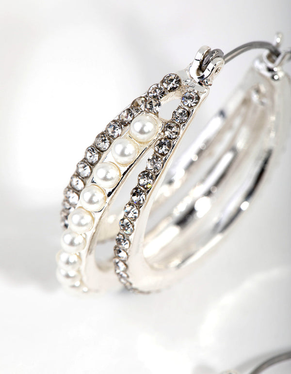 Silver Pearly Centre Hoop Earrings