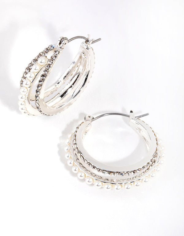 Silver Pearly Centre Hoop Earrings