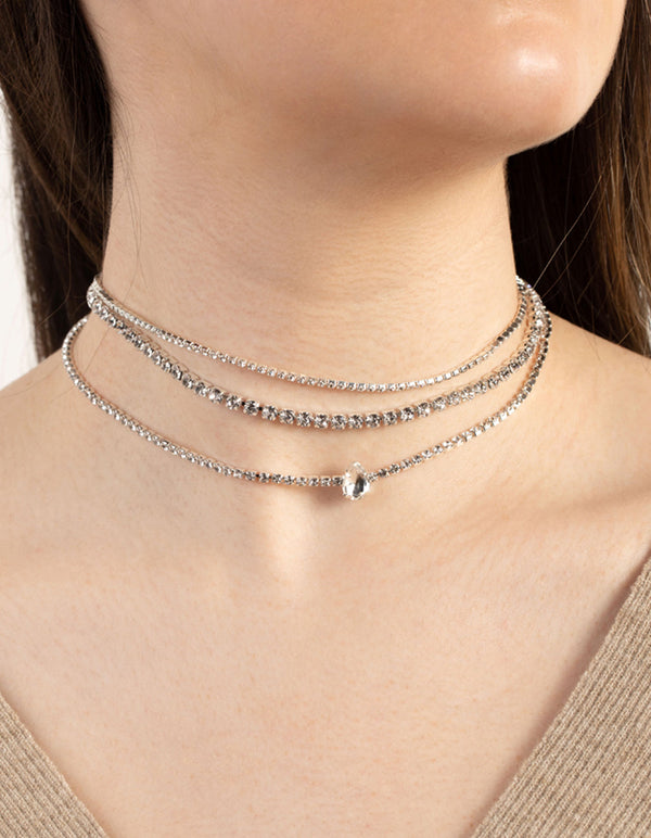 Silver Round and Pear 5-Pack Choker Necklace
