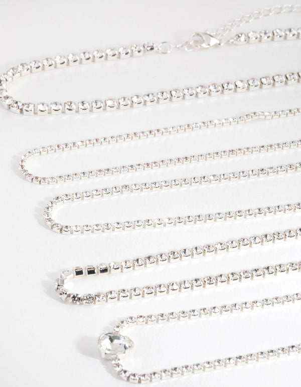 Silver Round and Pear 5-Pack Choker Necklace