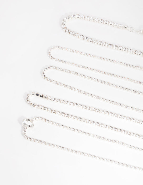 Silver Round and Pear 5-Pack Choker Necklace