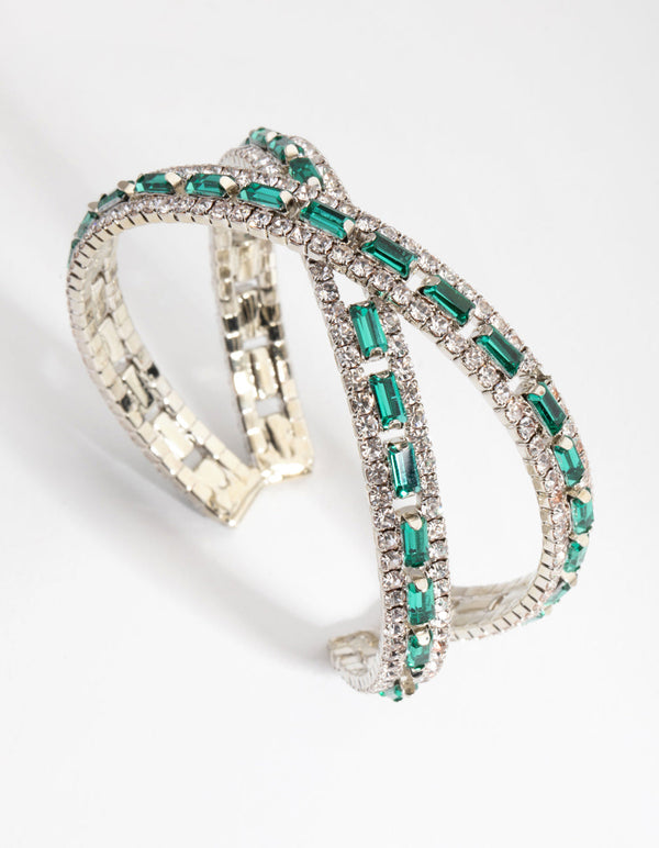 Rhodium Baguette Centre Crossover Cuff