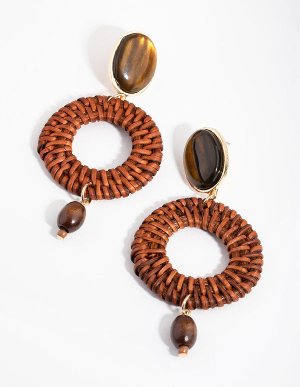 Gold Disc Bead Drop Earrings
