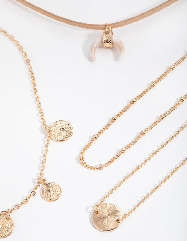 Gold Tusk Coin 4-Pack Choker Necklace