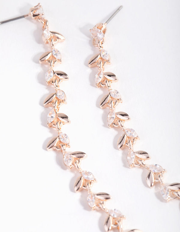 Rose Gold Cubic Zirconia Laurel Drop Earrings