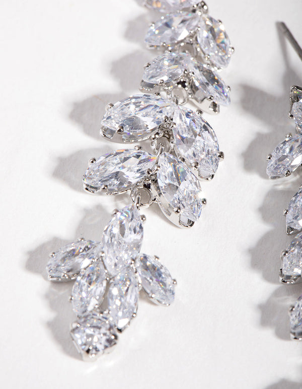 Silver Cubic Zirconia Small Navette Drop Earrings