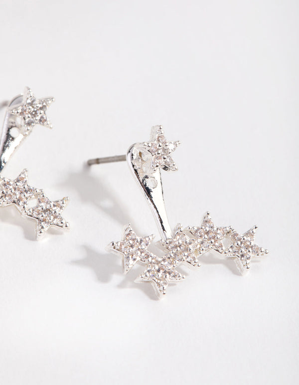 Silver Cubic Zirconia Star Jacket Earrings
