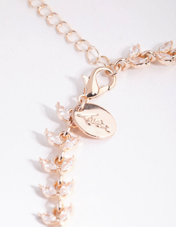 Rose Gold Cubic Zircona Laurel Necklace