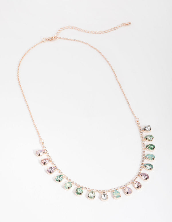 Rose Gold Teardrop Stone Drop Necklace