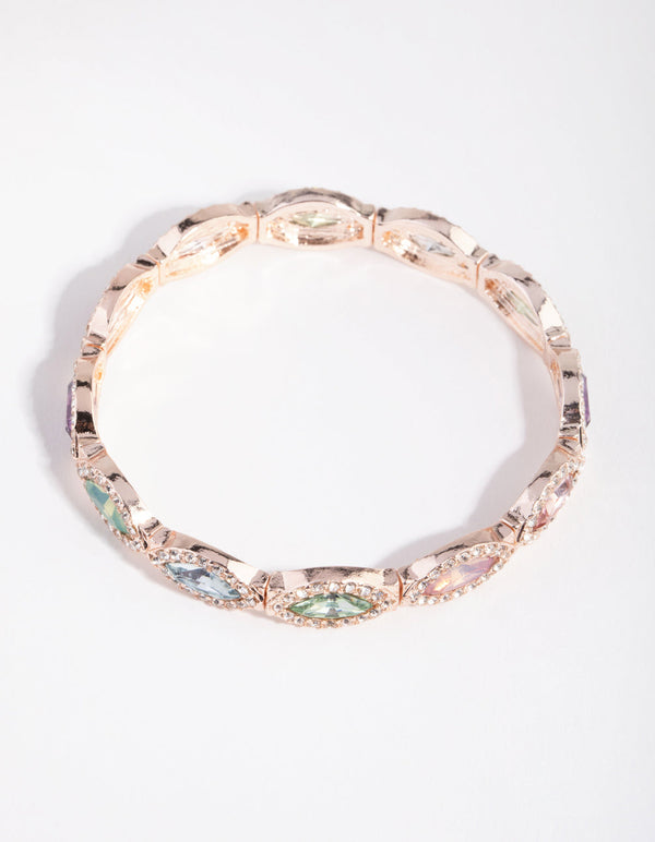 Rose Gold Marquise and Diamante Stretch Bracelet