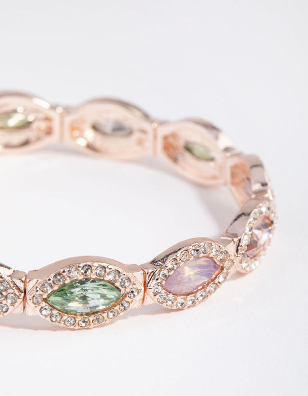 Rose Gold Marquise and Diamante Stretch Bracelet