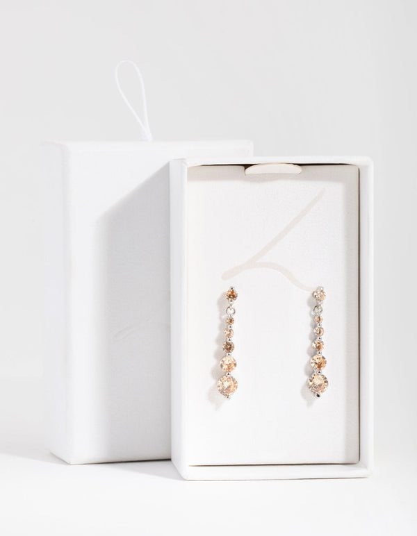 Rhodium Diamond Simulant Graduated Station Drop Earrings