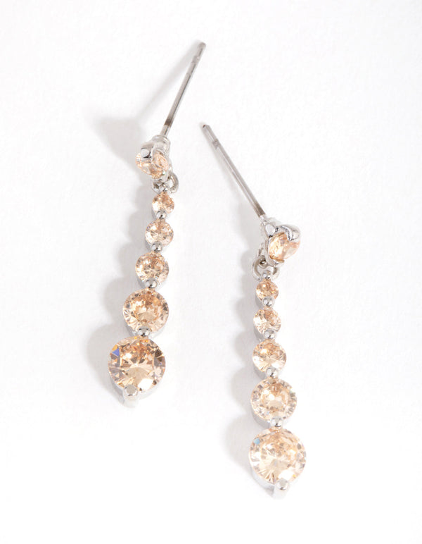Rhodium Diamond Simulant Graduated Station Drop Earrings