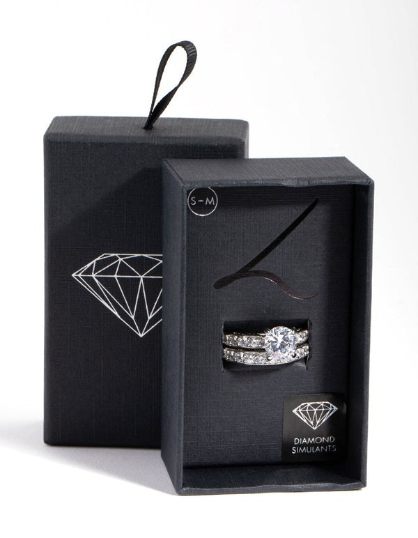 Diamond Simulant Engagement and Wedding 2-Pack Rings