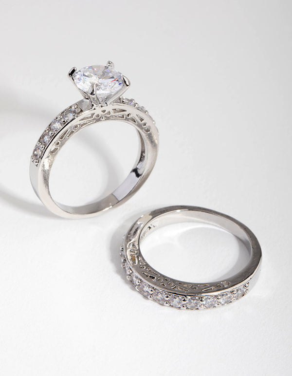 Diamond Simulant Engagement and Wedding 2-Pack Rings