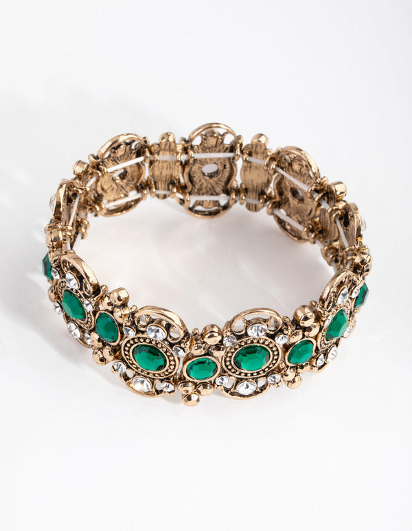 Antique Gold Filigree Stone Stretch Bracelet