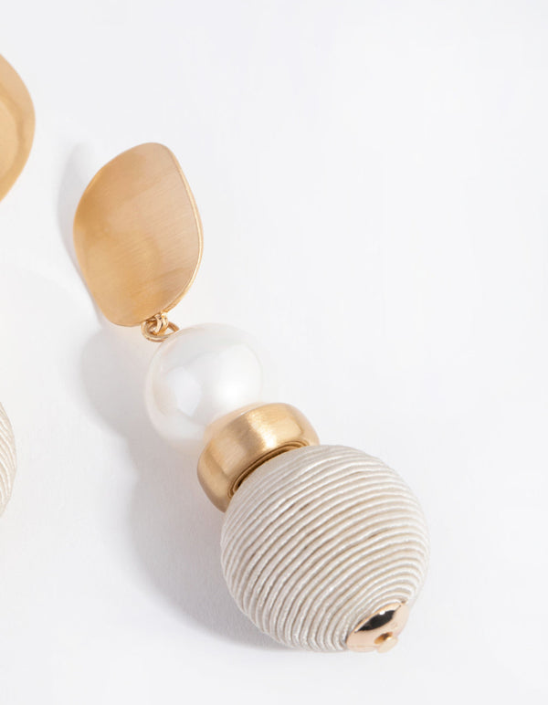 Brushed Gold Thread Wrapped Ball Drop Earrings
