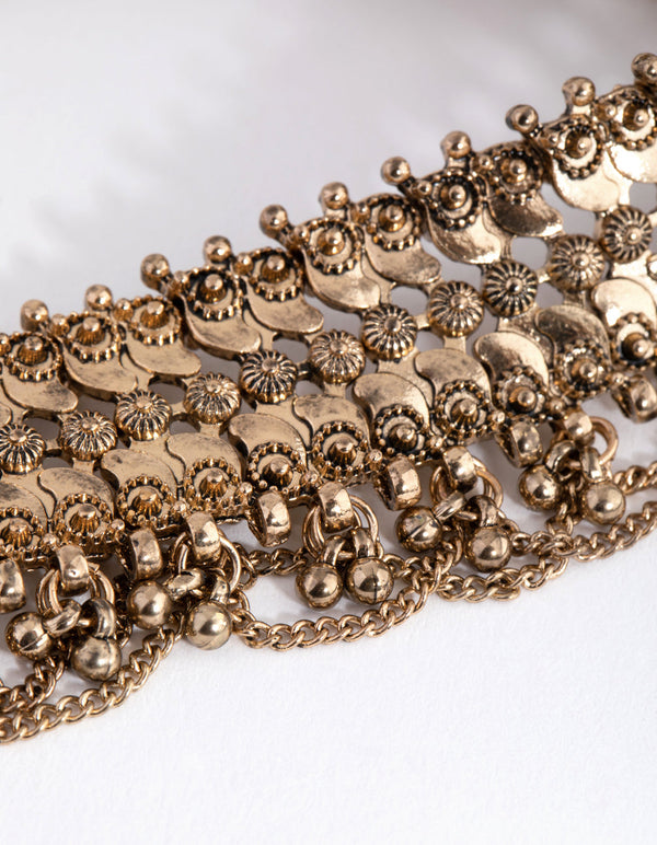 Antique Gold Mesh Chain Choker Necklace