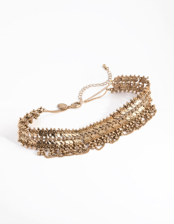 Antique Gold Mesh Chain Choker Necklace