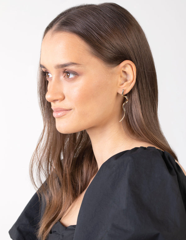 Gold Squiggle Drop Earrings