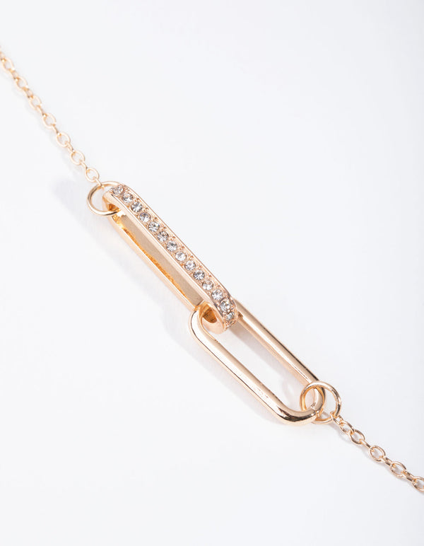 Gold Double Diamante Link Necklace