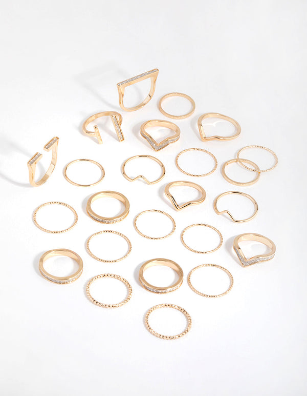 Gold Glitter Geometric Ring Pack