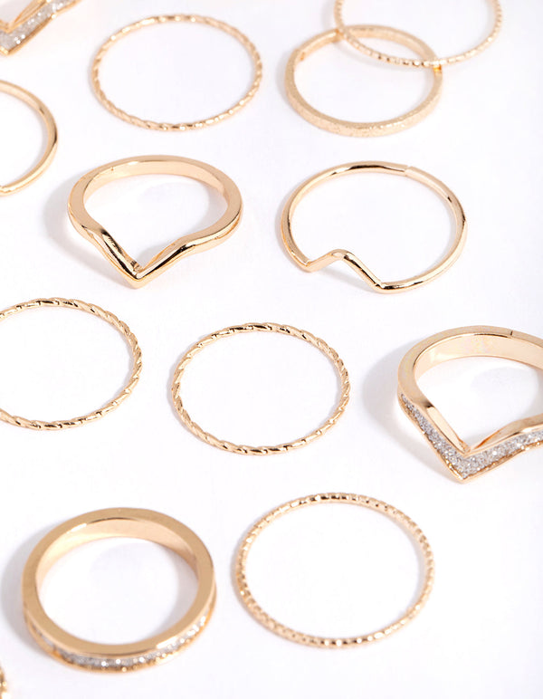 Gold Glitter Geometric Ring Pack