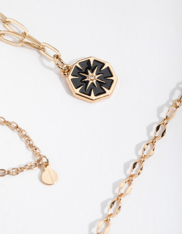Gold Decorated Crescent 5-Pack Choker Necklace