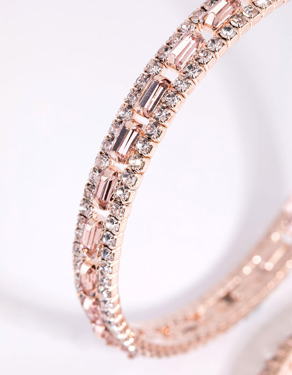 Rose Gold Baguette Centre Hoop Earrings