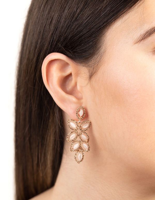 Rose Gold Cats Eye Diamante Drop Earrings