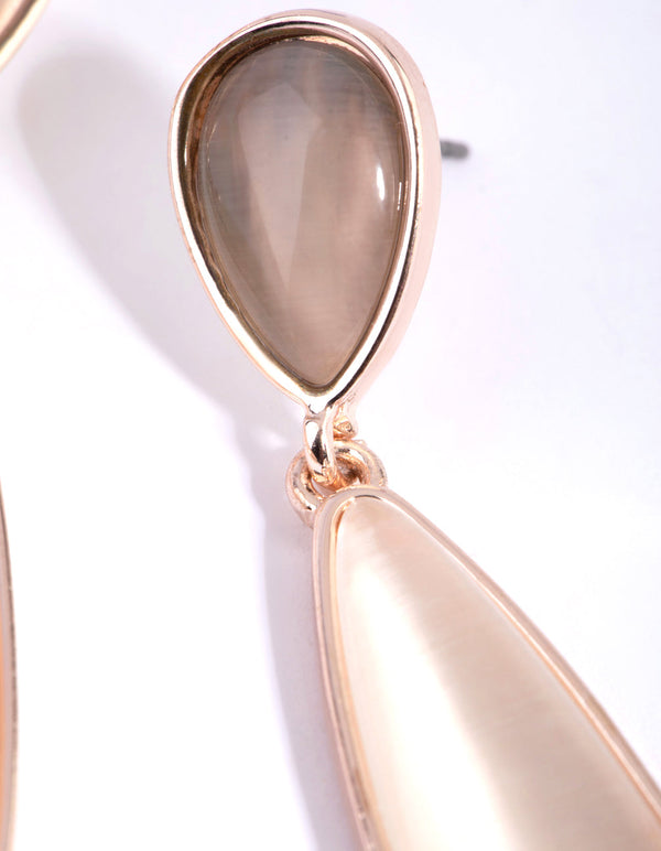 Rose Gold Long Cats Eye Drop Earrings