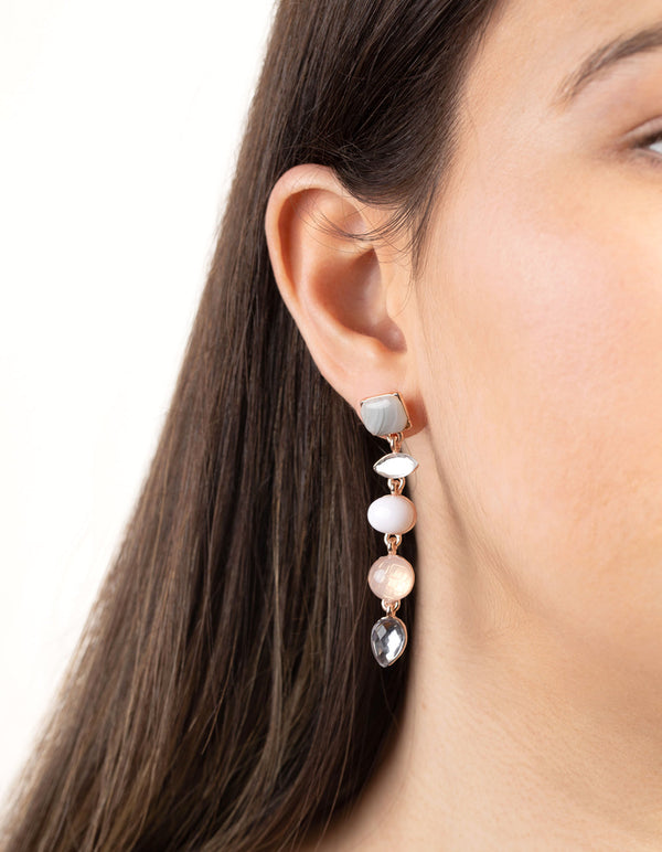Rose Gold Multi Shape Stone Drop Earrings