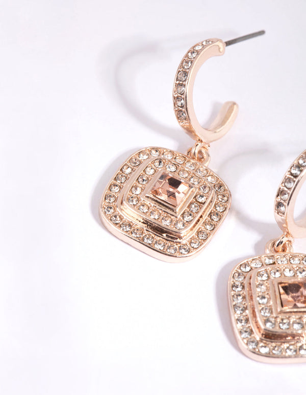 Rose Gold Centre Stone Huggie Earrings
