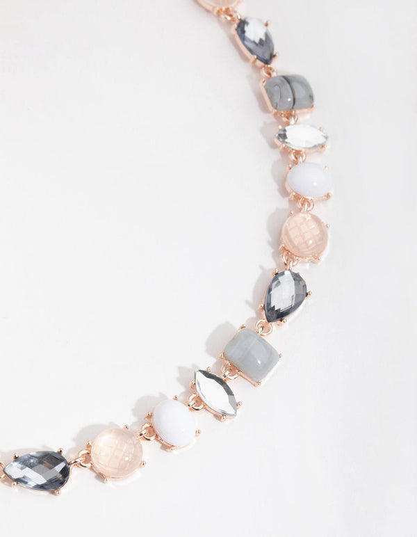 Rose Gold Mixed Shape Stone Necklace