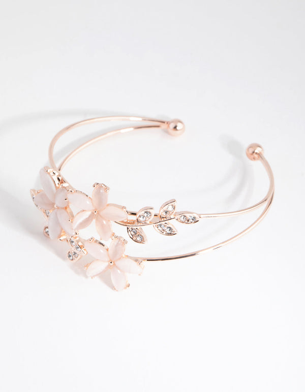 Rose Gold Floral Cats Eye Cuff Bracelet