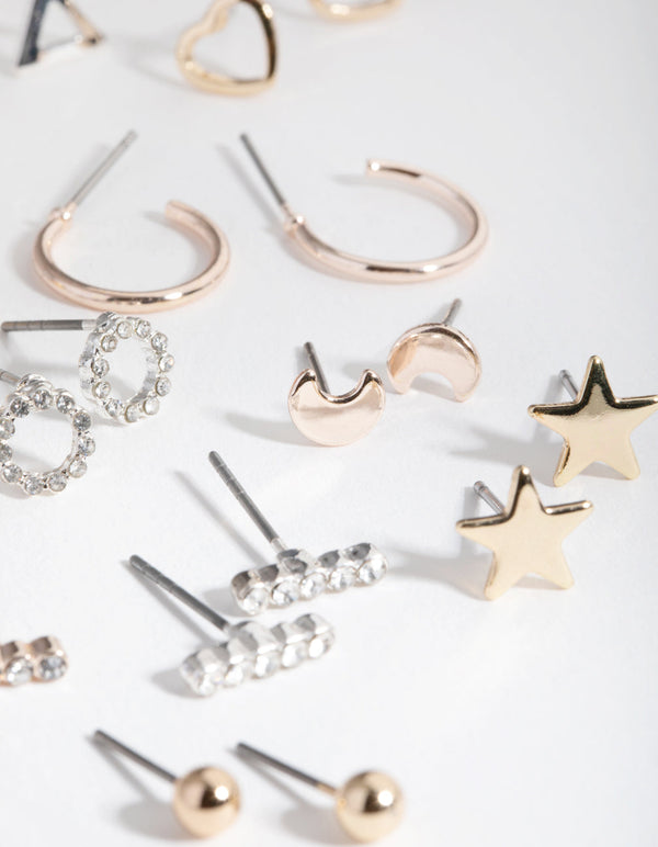 Mixed Metal 12-Pack Geometric Shapes Earring