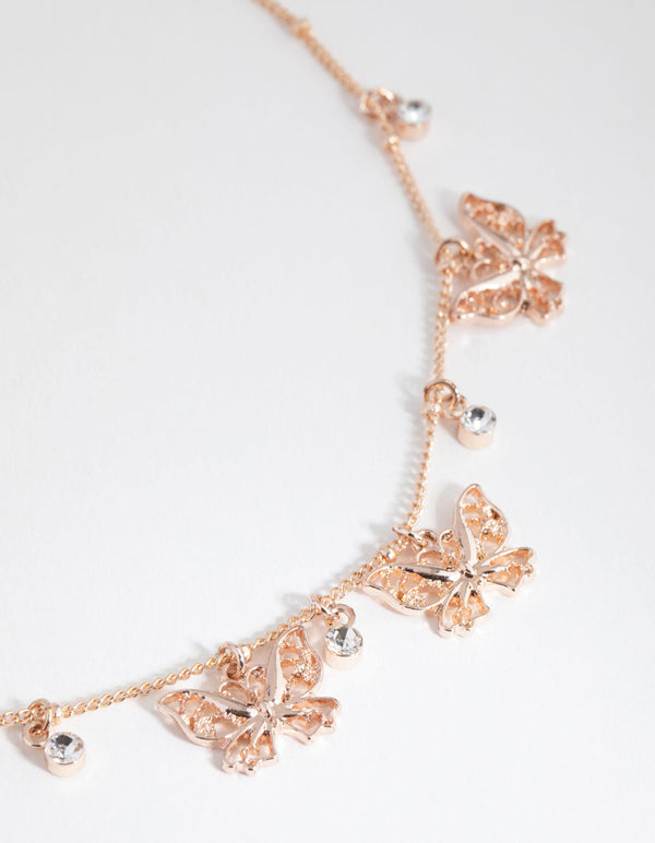 Rose Gold Butterfly Charm Choker Necklace