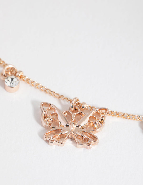 Rose Gold Butterfly Charm Choker Necklace